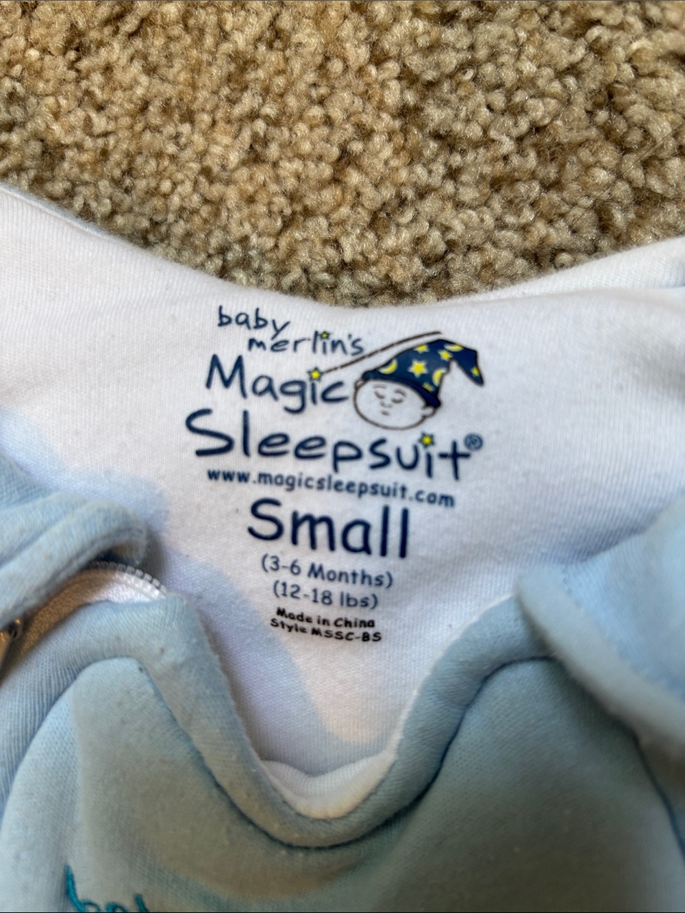 Baby Merlin’s Magic Light Blue Sleepsuit Size Small 3-6 Months 100% Cotton - Picture 2 of 6